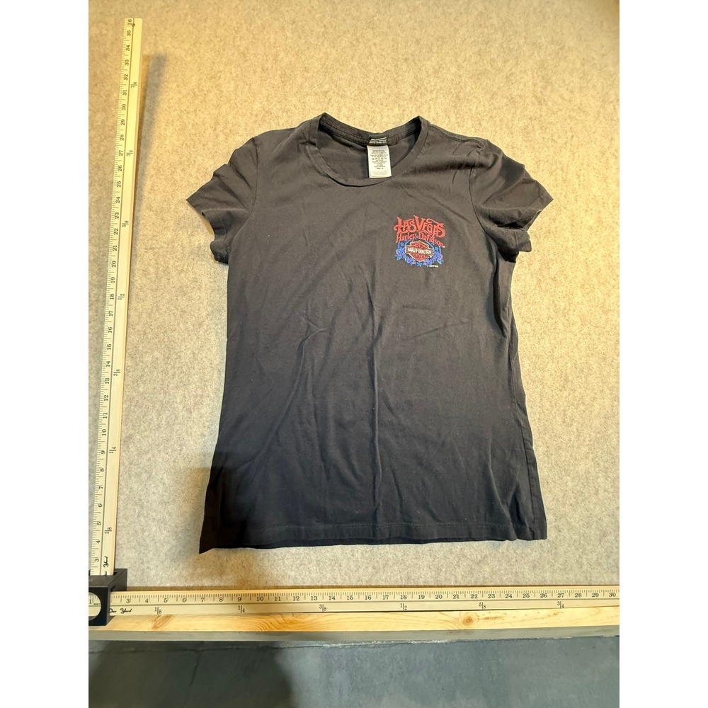 Harley Davidson Las Vegas Nevada Graphic T-Shirt Womens XL Black Cotton Tee